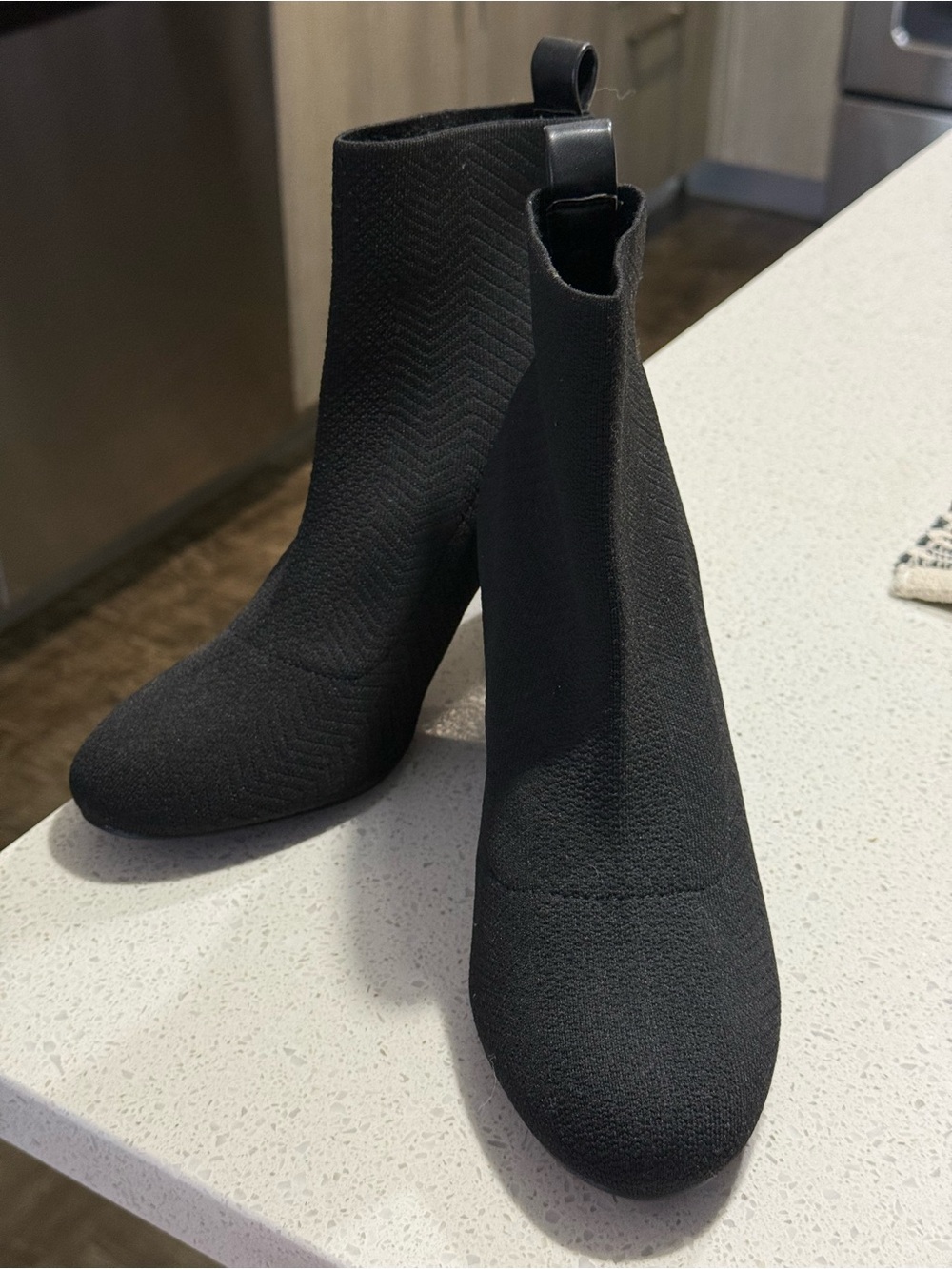 BCBGeneration Black Stretch Knit Ankle Booties